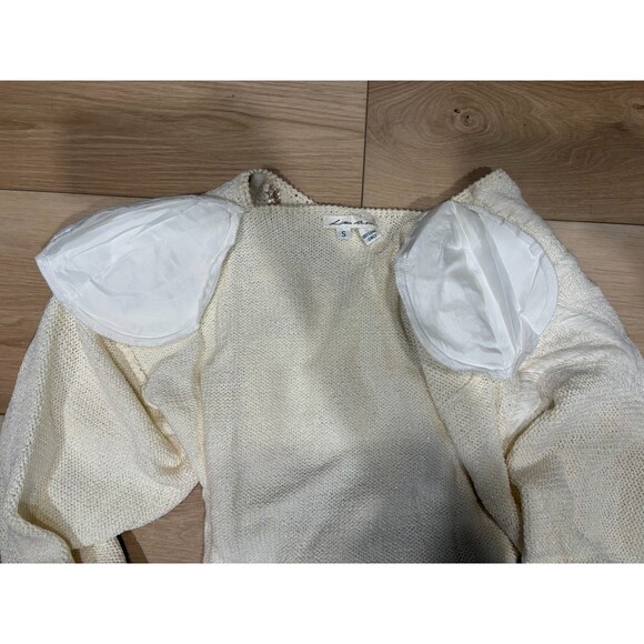 VINTAGE Lillie Rubin Sequin Sweater Ivory Gold White 80s Dolman Knit Size S - Picture 6 of 10